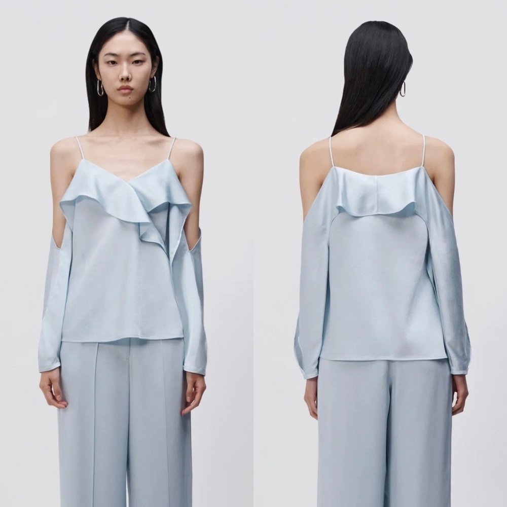 JONATHAN SIMKHAI DIANE SATIN OFF SHOULDER TOP